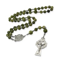 St Patrick Green Jade Rosary, Irish Rosary with Stainless - $106.30