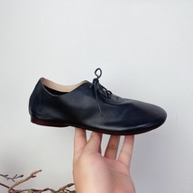 Leather Flats Women Shoes Retro Casual Lace-Up New Autumn Round Toe Shallow Conc - £79.67 GBP