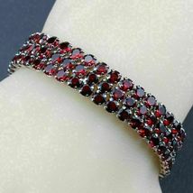 Gold Plated 925 Silver20.42 CT Round Cut Simulated Red Garnet  Bracelet - £168.71 GBP