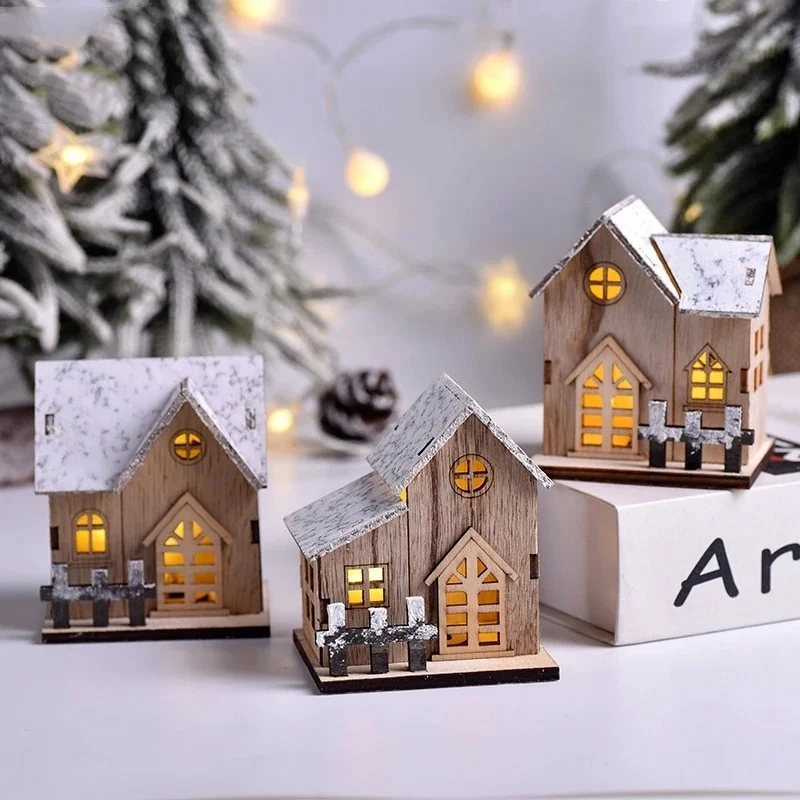 Christmas LED Light Wooden House Luminous Cabin Merry Christmas Decorations for - £12.55 GBP