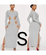 Fashion Nova Heather Grey Ribbed Cut Out Long Sleeve Maxi Dress~Size S - £26.47 GBP