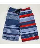 Volcom Boys Swim Shorts Blue/Red Stripe Size 10 - $221.44 MXN