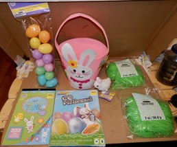 Easter Mix Lot 7 Items Basket Hopping Chick Plastic Grass Stickers Eggs Dye 162Z - £9.77 GBP