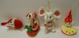 Anthropomorphic Animals 4 Christmas Ornaments Elephant Dog Mouse Vintage Japan - £27.37 GBP