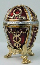 Russo Faberge Rosso Riproduzione Con Reale Soprammobile IN Dorato Modanature E06 - £81.53 GBP