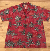 RJC Hawaiian Shirt Red Palm Trees Cotton USA Hawaii Men Large - £31.17 GBP
