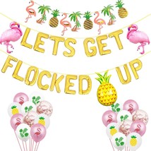Let&#39;S Get Flocked Up Balloons Hawaii Luau Flamingo Tropical Summer Beach Pineapp - £15.95 GBP