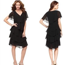 Patra Dress 8 Black Ruffles Sleeveless Midi Rhinestone - £27.37 GBP
