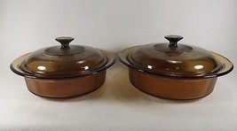 Set of 2 Large Amber Visions Casseroles w/Lids  2.5 Qt &amp; 1.5 Qt -V-33 B V-32 B - £16.32 GBP