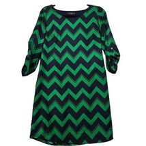 The Limited Navy Green Chevron Print Shift Dress Sz Sm Roll Tab Sleeve f... - $4.05