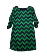 The Limited Navy Green Chevron Print Shift Dress Sz Sm Roll Tab Sleeve f... - $4.05