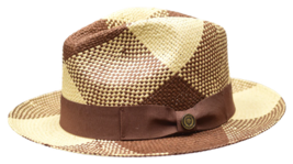 Men's Bruno Capelo Genuine Straw Fedora Hat Cubano CU404 Natural/Brown image 2