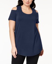 MSRP $43 Jm Collection Women Plus Size Cold-Shoulder T-Shirt Blue Size 0X - £6.05 GBP