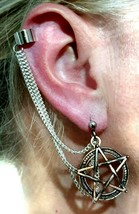 Pentacolo Ear Cuff Stud e Catene Orecchino Pagan Wicca Sabbat Pentagramma... - £10.07 GBP