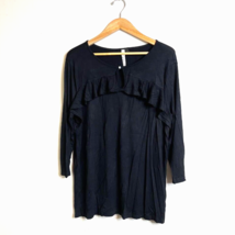 NY Collection Womens Black 3/4 Sleeve Shirt Size XL Ruffle and Button - $13.82