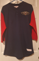 Mens New Orleans Pelicans Mitchell &amp; Ness NBA Henley 3/4 Sleeve Shirt Sz XL - £12.20 GBP