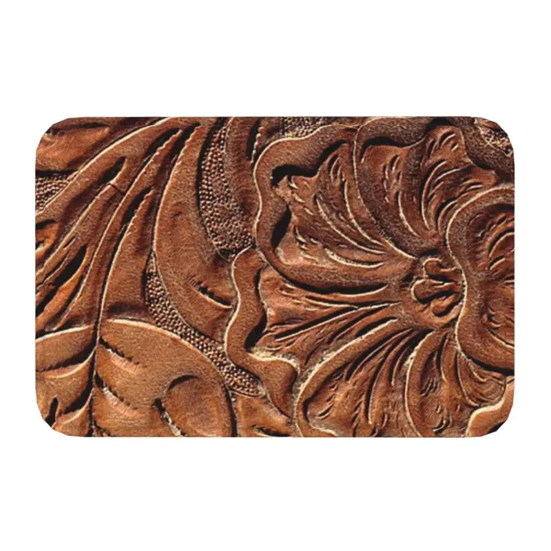 Vintage Worn Tooled Leather Pattern Doormat Door Floor Mats Vintage Flor... - £12.73 GBP