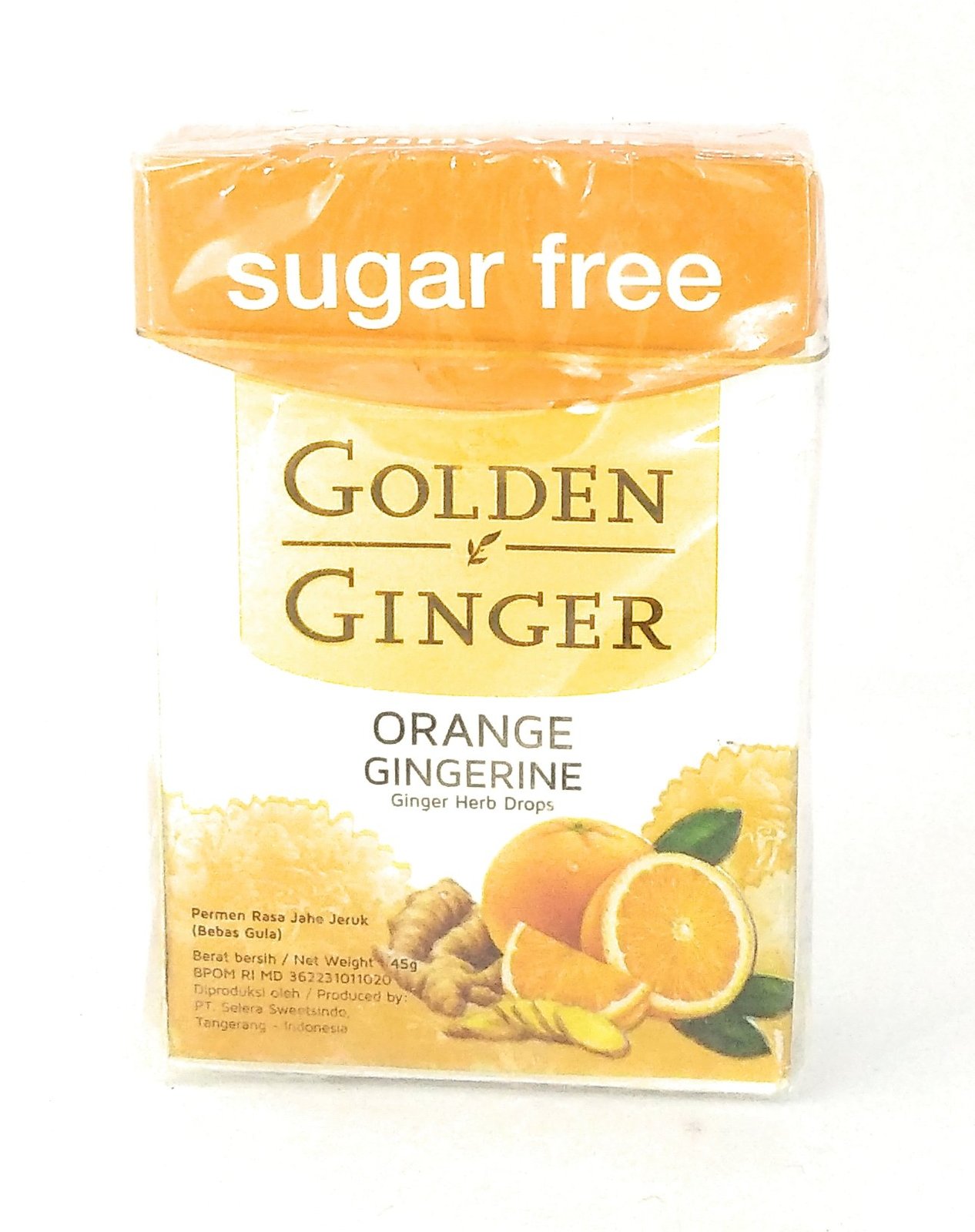 Primary image for Golden Ginger Herb Drops Orange Gingerine (sugar free), 45 Gram (Pack of 4)