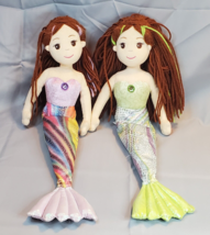 Mermaid  Plush Dolls Sea Sparkles 18&quot; Brown Yarn Hair Purple Green Aurora - £15.78 GBP