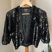 Vintage 1950&#39;s De Vahni Black Sequin Paillette Cardigan Sweater Size 38 - £31.14 GBP