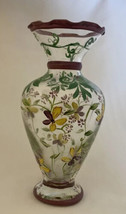 Vintage TRACY PORTER Hand-Painted Glass Bud Vase Purple Flowers Ruffled  6.5" H - £18.20 GBP