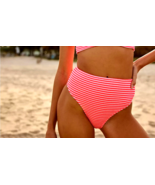 American Eagle Aerie Crinkle High Cut Cheeky Bikini Bottom SMALL Pink St... - $24.18