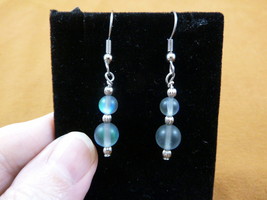 (EE390-58) gray blue Moonstone gemstone beaded dangle silver tone hook earrings - £7.52 GBP