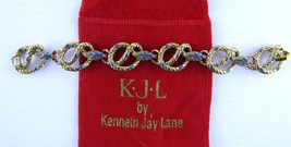 Kenneth Jay Lane, Gold Tone Blue and Red Enamel Snake Link Bracelet 8 inch - £142.92 GBP