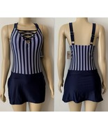 Nautica Women&#39;s Striped Lace-Up Swimdress with Pockets, Navy/White Size ... - $36.42