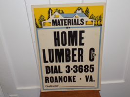Vintage Materials By Home Lumber Co. Roanoke, VA Cardboard Sign - €47,71 EUR
