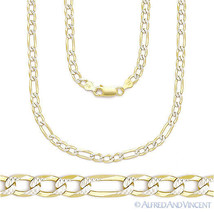 2.8mm Figaro Pave Link 925 Sterling Silver 14k Yellow Gold-Plated Chain Necklace - £20.16 GBP+