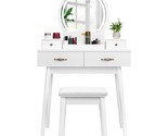 Vanity Set With 3-Color Dimmable Lighted Mirror, Makeup Dressing Table W... - $481.99