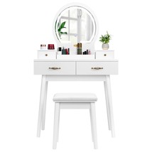 Vanity Set With 3-Color Dimmable Lighted Mirror, Makeup Dressing Table With Draw - £380.84 GBP