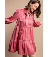 New GIGIO S M L Rose Metallic Sheen Satin Tiered Front Tie Date Night Dress - $33.29 CAD