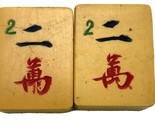 2 Vtg MATCHING Two Character Cream Yellow Bakelite Mahjong Mah Jong Tiles - £14.57 GBP