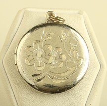 Vintage JY jewelry sterling silver floral carved etched locket charm pen... - £35.52 GBP
