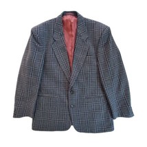 Classic Atlas Men&#39;s Size 42R Gray Blue Plaid Pure Lambswool Coat Blazer Jacket - £34.65 GBP