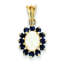 14K Gold Genuine Opal &amp; Sapphire Pendant Charm Jewelry 19mm x 9mm - £204.50 GBP