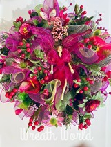 PINK FAIRY WREATH GARDEN FLOWERS PIXIE NEW HANDMADE - $121.07