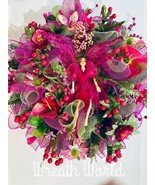 PINK FAIRY WREATH GARDEN FLOWERS PIXIE NEW HANDMADE - £94.87 GBP