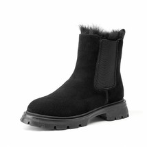Chelsea Boots Women Suede Leather Snow Boots Warm Fur Round Toe Ladies Platform  - £121.98 GBP