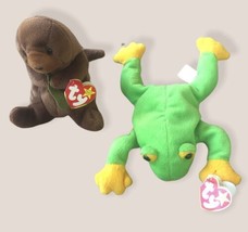 Ty Beanie Babies Smoochy The Frog &amp; Seaweed The Otter Set Of 2 - £5.33 GBP