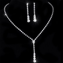 Silver Color Crystal Earrings Necklace Sets Bridal Bridesmaid Wedding Engagement - £16.21 GBP