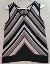 Kate Hill Sweater Vest Womens PM Black Silver Striped Sparkly Sleeveless V Neck - £20.31 GBP
