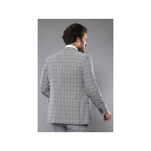 Men 3pc European Vested Suit WESSI by J.VALINTIN Slim Fit JV40 Gray Blue Plaid image 6