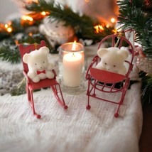 Avon Flocked Bear On Metal Chair Ornaments Christmas Red Rocking Vintage 80s - £12.65 GBP