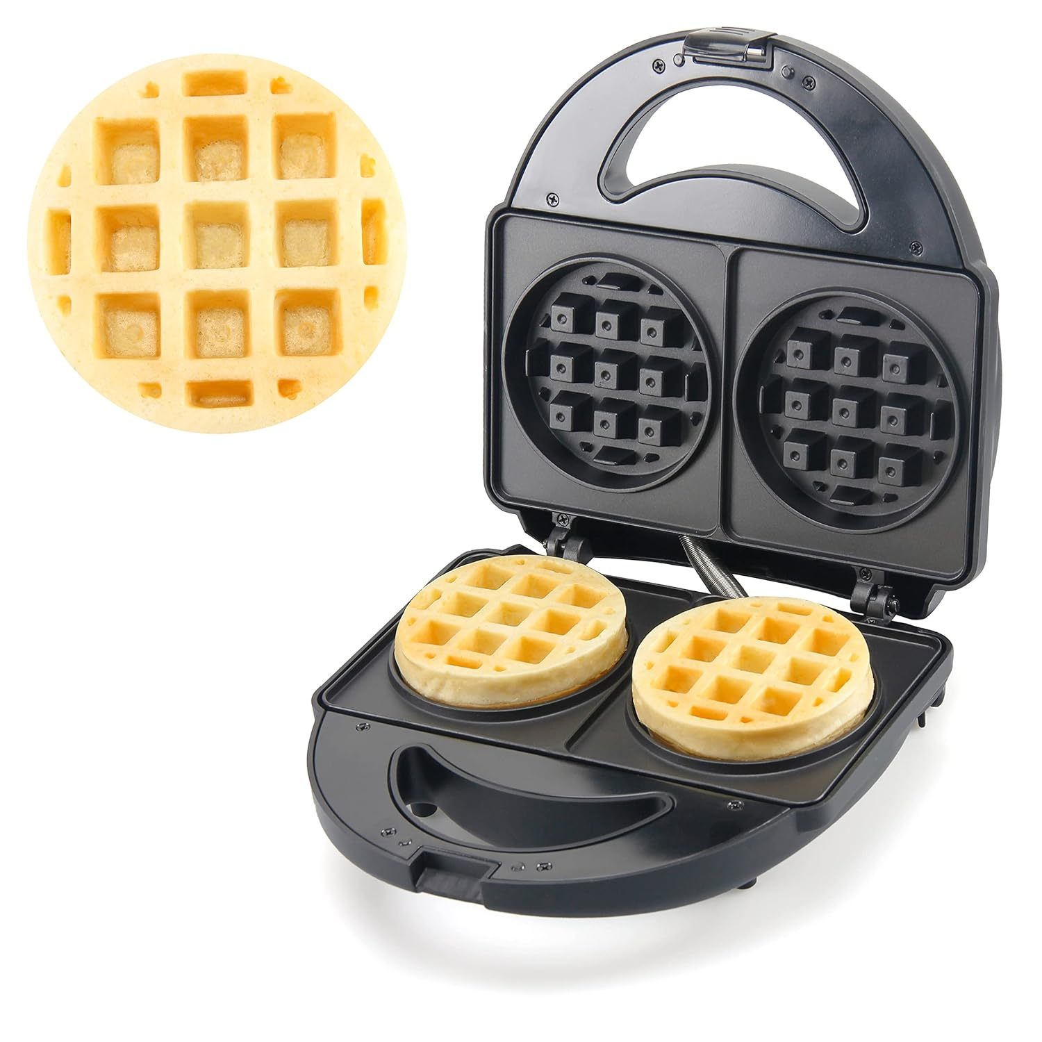 Double Mini Waffle Maker With 4 Inch Dual Non Stick Surfaces, Excellent Small Be