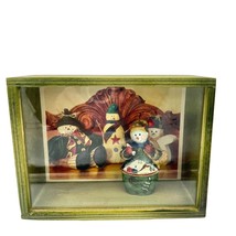 Handcrafted Shadow Box 7.5 x 5.5 x 3 Green Snowman Christmas Mixed Media - £22.57 GBP