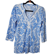 Lilly Pulitzer Kaia Knit Tunic Resort White Blue Lounge Knit Top Blue S Shirt - £32.42 GBP