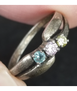 mothers ring 3 gemstone aquamarine citrine tourmaline sterling silver 92... - $46.23 CAD